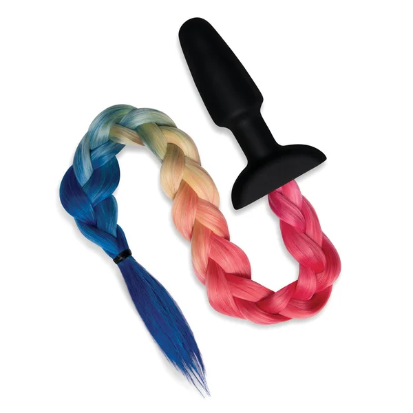 WhipSmart Furry Tales Silicone Rainbow Tail - Black 8.9 cm Butt Plug with Rainbow Tail — image 4 of 5