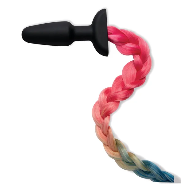 WhipSmart Furry Tales Silicone Rainbow Tail - Black 8.9 cm Butt Plug with Rainbow Tail — image 2 of 5