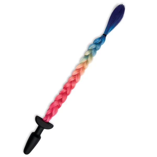 WhipSmart Furry Tales Silicone Rainbow Tail - Black 8.9 cm Butt Plug with Rainbow Tail — image 3 of 5