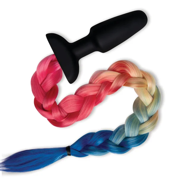 WhipSmart Furry Tales Silicone Rainbow Tail - Black 8.9 cm Butt Plug with Rainbow Tail — image 5 of 5