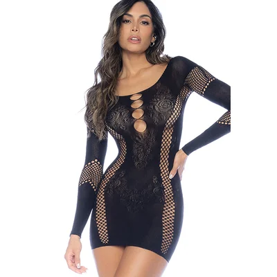 mapale by espiral long sleeve floral fishnet dress