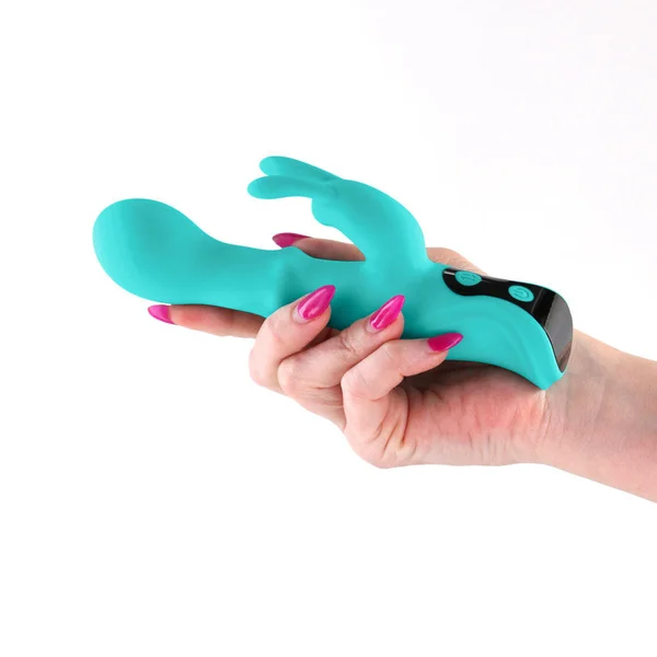 INYA Cyberluxe - Aqua - Aqua 18 cm USB Rechargeable Rabbit Vibrator with Sliding Ring Shaft — image 2 of 4