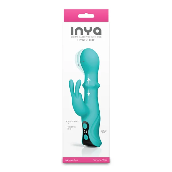 INYA Cyberluxe - Aqua - Aqua 18 cm USB Rechargeable Rabbit Vibrator with Sliding Ring Shaft — image 4 of 4
