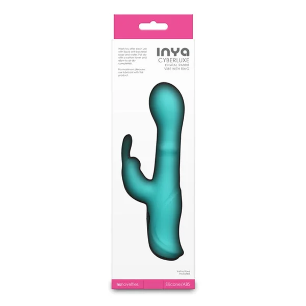 INYA Cyberluxe - Aqua - Aqua 18 cm USB Rechargeable Rabbit Vibrator with Sliding Ring Shaft — image 3 of 4