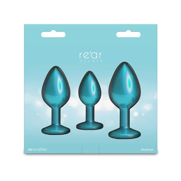 Rear Assets Trainer Kit - Iridescent Teal - Iridescent Teal Metallic Butt Plugs - Set of 3 Sizes — image 4 of 5