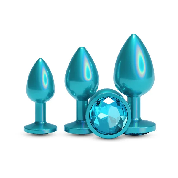 Rear Assets Trainer Kit - Iridescent Teal - Iridescent Teal Metallic Butt Plugs - Set of 3 Sizes — image 2 of 5