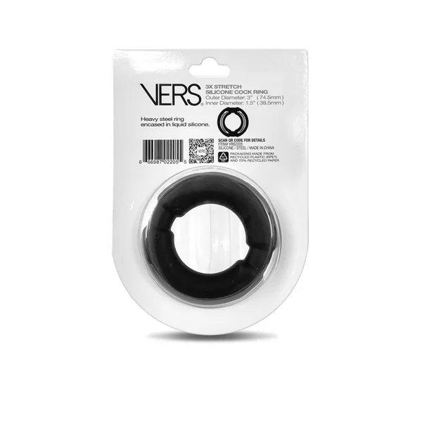 VERS Liquid Silicone Weighted Steel Core C-Ring - Black Cock Ring with Steel Core — image 3 of 3