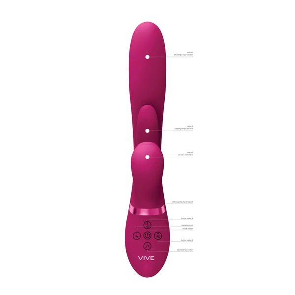 VIVE Ena - Pink - Pink 25 cm USB Rechargeable Thrusting Vibrator with Air Wave Stimulator — image 6 of 9