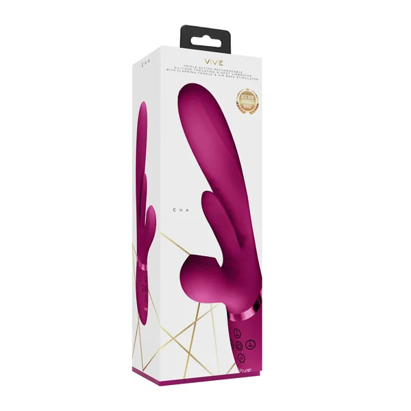VIVE Ena - Pink - Pink 25 cm USB Rechargeable Thrusting Vibrator with Air Wave Stimulator — image 9 of 9