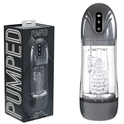 pumped sonicpull gunmetal gunmetal greyclear usb rechargeable sucking and vibrating auto masturbator