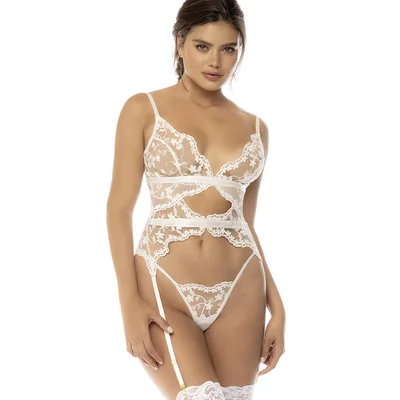 mapale by espiral star white embroidered sheer 2 piece bustier thong set