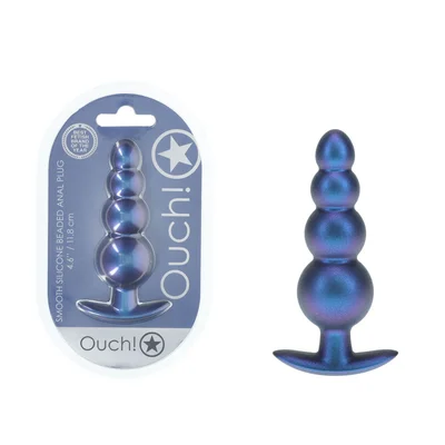 ouch beaded anal plug metallic blue metallic blue 117 cm butt plug