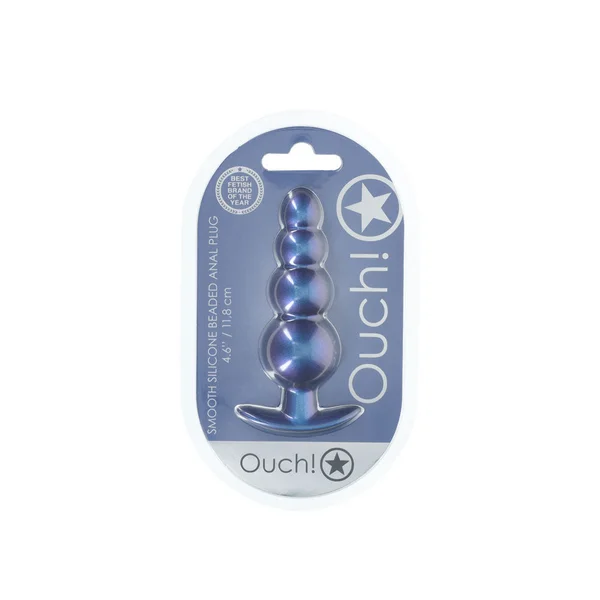 OUCH! Beaded Anal Plug - Metallic Blue - Metallic Blue 11.7 cm Butt Plug — image 3 of 4