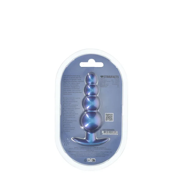 OUCH! Beaded Anal Plug - Metallic Blue - Metallic Blue 11.7 cm Butt Plug — image 4 of 4