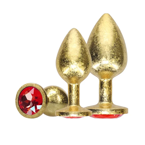OUCH! Milan Collection - Metal Anal Plug Set - Gold - Gold Butt Plugs with Gem Bases - Set of 3 Sizes — image 3 of 7
