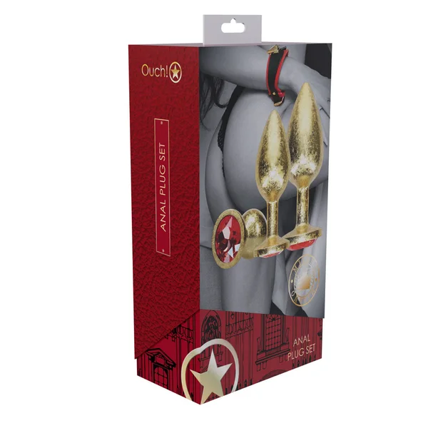 OUCH! Milan Collection - Metal Anal Plug Set - Gold - Gold Butt Plugs with Gem Bases - Set of 3 Sizes — image 7 of 7
