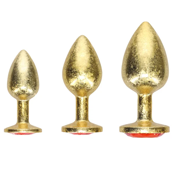 OUCH! Milan Collection - Metal Anal Plug Set - Gold - Gold Butt Plugs with Gem Bases - Set of 3 Sizes — image 2 of 7