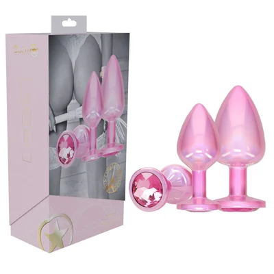 ouch paris collection metal anal plug set pink metallic pink butt plugs with gem bases set of 3 sizes