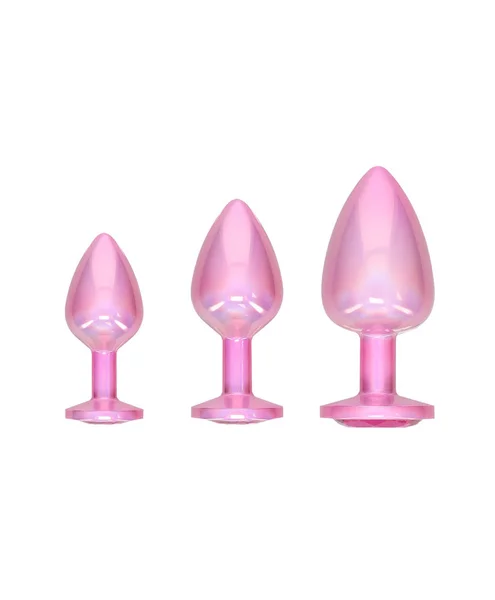 OUCH! Paris Collection - Metal Anal Plug Set - Pink - Metallic Pink Butt Plugs with Gem Bases - Set of 3 Sizes — image 3 of 7