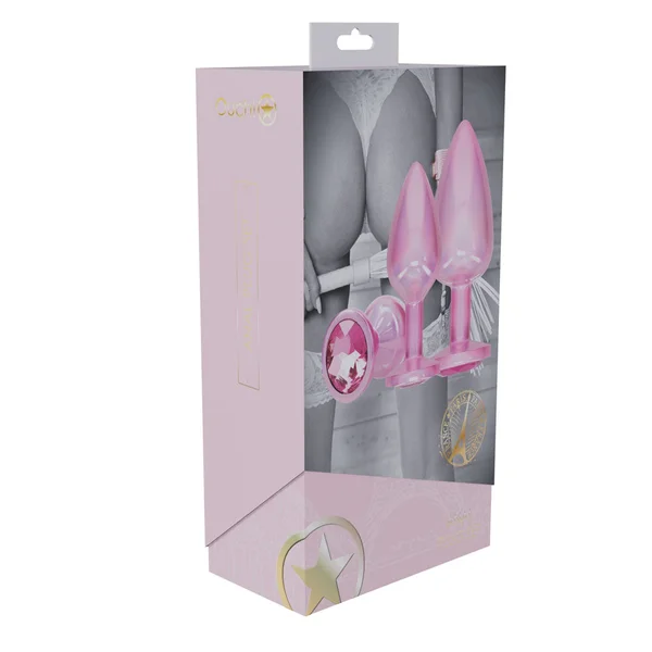 OUCH! Paris Collection - Metal Anal Plug Set - Pink - Metallic Pink Butt Plugs with Gem Bases - Set of 3 Sizes — image 7 of 7