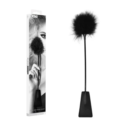 ouch black white crop with feather tickler black 44 cm feather crop