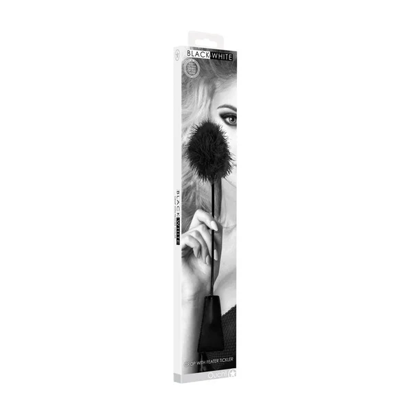 OUCH! Black & White Crop with Feather Tickler - Black 44 cm Feather Crop