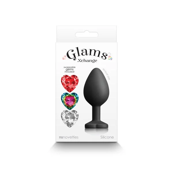 Glams Xchange Heart - Medium - Black Medium Butt Plug with Interchangeable Heart Gems — image 4 of 5