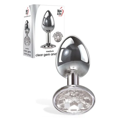 adam eve clear gem anal plug medium metallic 82 cm medium butt plug with clear gem base
