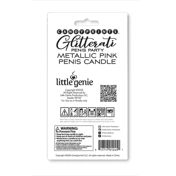 Glitterati Metallic Pink Penis Candle - Rose Gold 10 cm Penis Party Candle — image 3 of 3