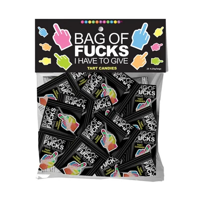 bag of fucks i have to give bag of 25 fruit flavoured lollies bag of 25 mini packs