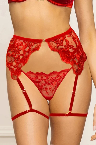 Seven Til Midnight Scarlet Heart Satin & Heart Lace 3 Piece Bra, Garter Belt & Thong Set — image 3 of 6