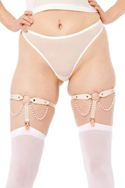 Sex & Mischief Peaches N Creame Pearl Chain Garters — image 4 of 5