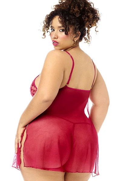 Mapale by Espiral Crimson Desire 2 Piece Embroidered Babydoll & Thong Set — image 2 of 6