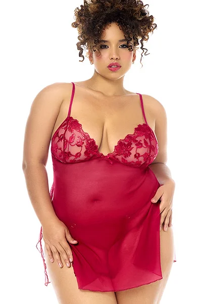 Mapale by Espiral Crimson Desire 2 Piece Embroidered Babydoll & Thong Set — image 13 of 18