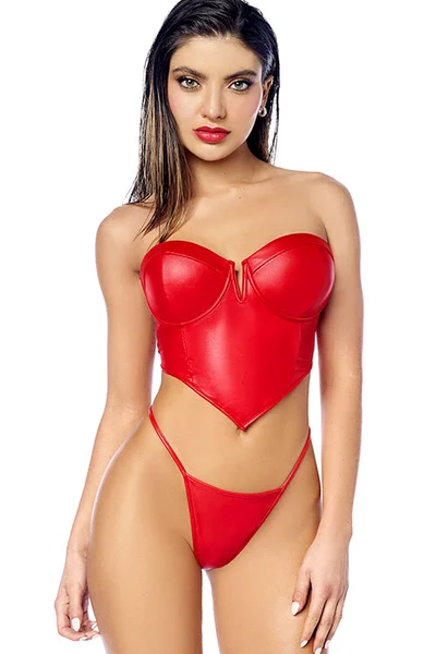 Mapale by Espiral Trix Wet Look 2 Piece Bustier & Thong Set — image 13 of 18