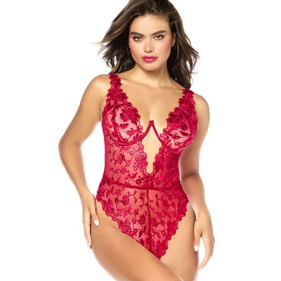 mapale by espiral crimson desire embroidered lace teddy