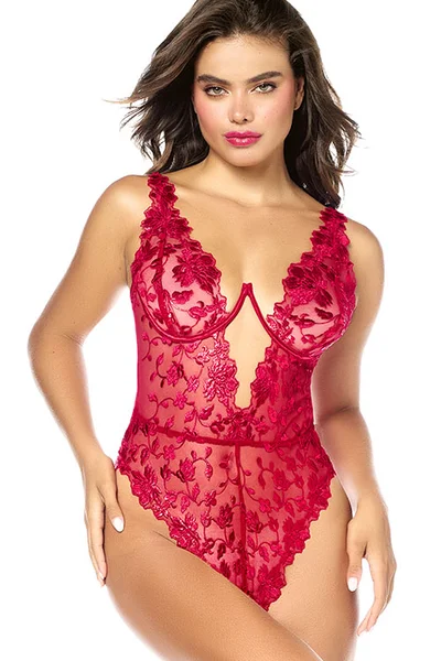 Mapale by Espiral Crimson Desire Embroidered Lace Teddy — image 6 of 15