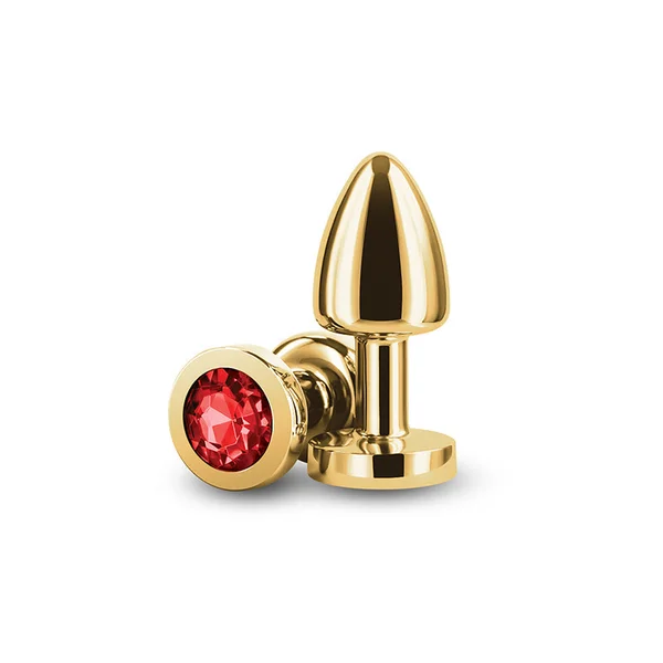 Rear Assets Petite - Gold with Red Gem - Gold 6 cm Metal Butt Plug with Red Round Gem Base — image 3 of 4