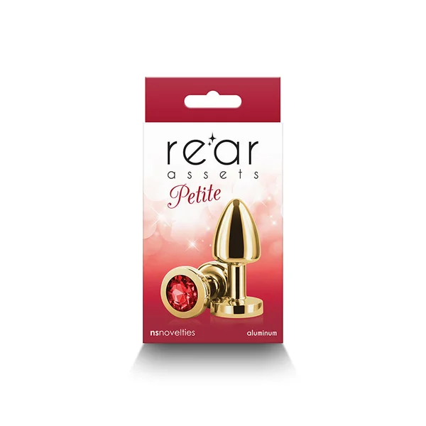 Rear Assets Petite - Gold with Red Gem - Gold 6 cm Metal Butt Plug with Red Round Gem Base — image 4 of 4