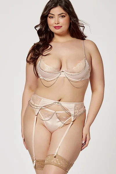 Seven Til Midnight Champagne Dreams Satin & Lace 3 Piece Bra, Garter Belt & Thong Set — image 9 of 12