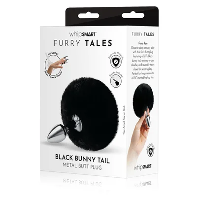 whipsmart furry tales black bunny tail metal 63 cm butt plug with black bunny tail