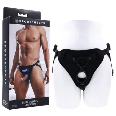 sportsheets dual desires strap on black adjustable strap on harness no probe included