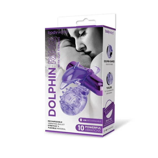 Bodywand Rechargeable Dolphin Ring with Clit Ticklers - Purple USB Rechargeable Vibrating Cock Ring — image 5 of 5