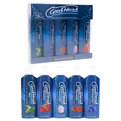 doc johnson good head slick head 5 piece water based flavoured lubricant pack