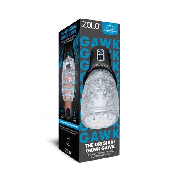Zolo The Original Gawk Gawk - Clear USB Rechargeable Vibrating, Rotating & Thrusting Masturbator — image 6 of 6