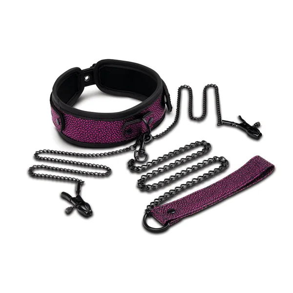 WhipSmart Dragons Lair Collar, Leash & Nipple Clips Set - Purple/Black Restraints — image 2 of 3