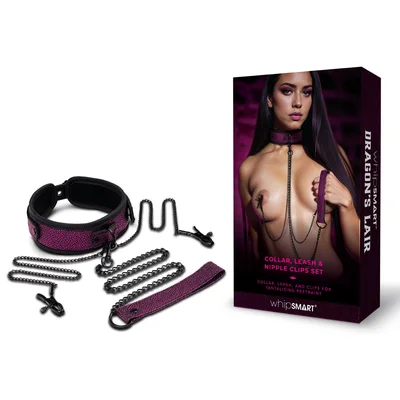 whipsmart dragons lair collar leash nipple clips set purpleblack restraints