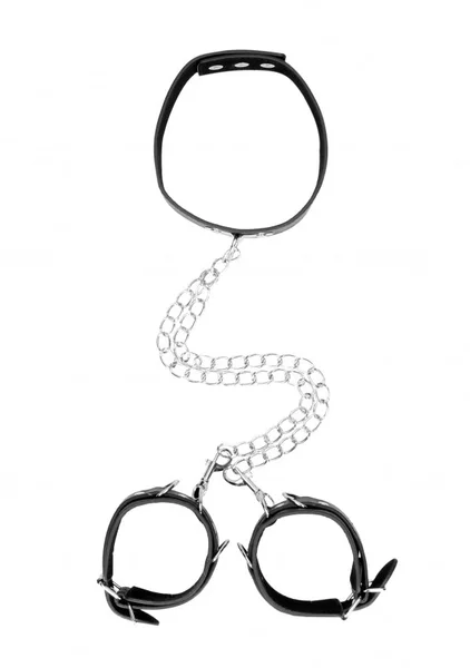 Ouch Black & White Bonded Leather Collar with Wrist Cuffs — image 2 of 5