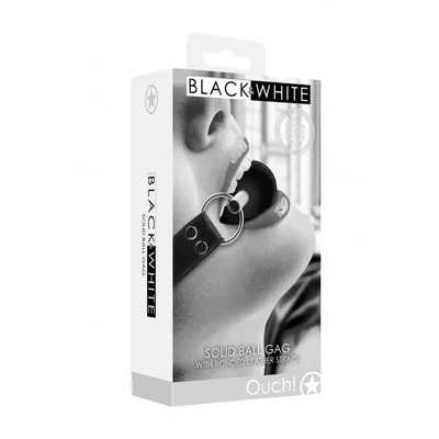 ouch black white solid ball gag with bonded leather straps