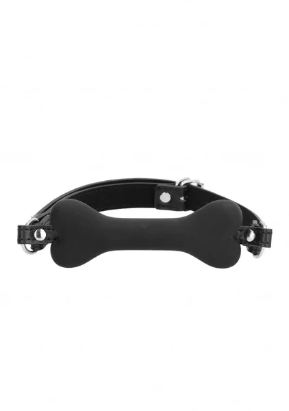 Ouch Black & White Silicone Bone Gag with Adjustable Bonded Leather Straps — image 2 of 5